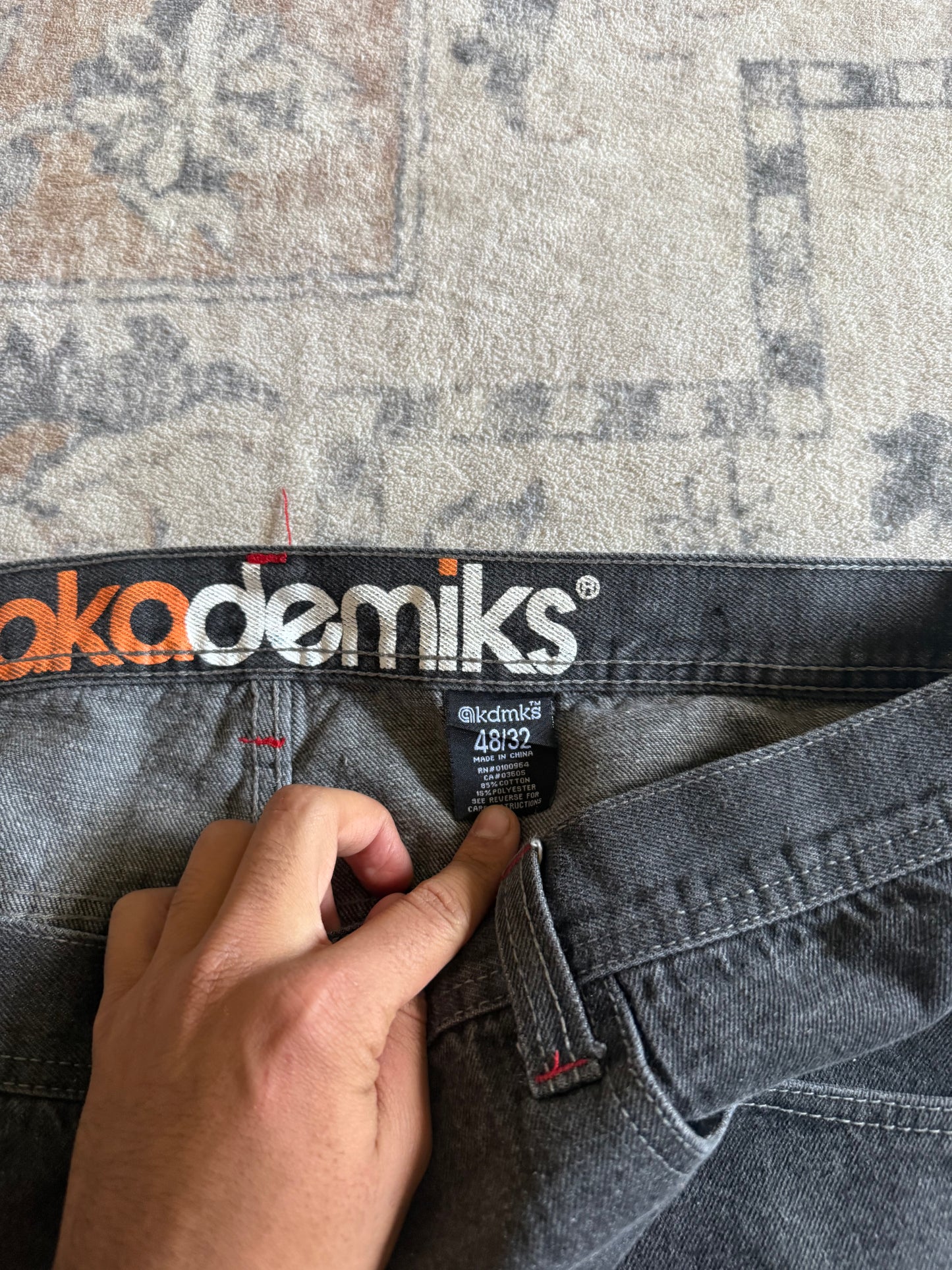 Y2K faded Black Baggy Akademik jeans embroidered - 43x30