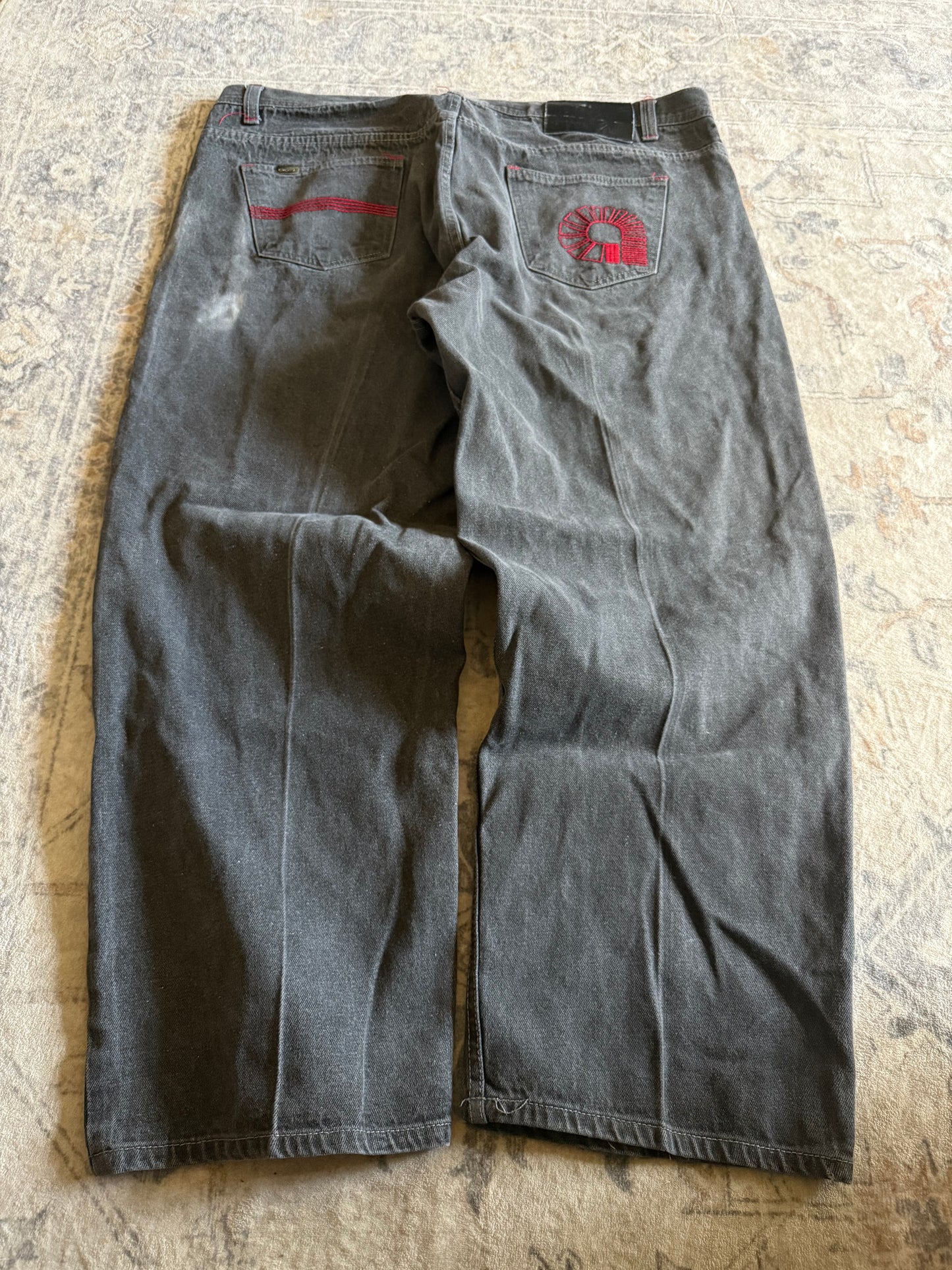 Y2K faded Black Baggy Akademik jeans embroidered - 43x30
