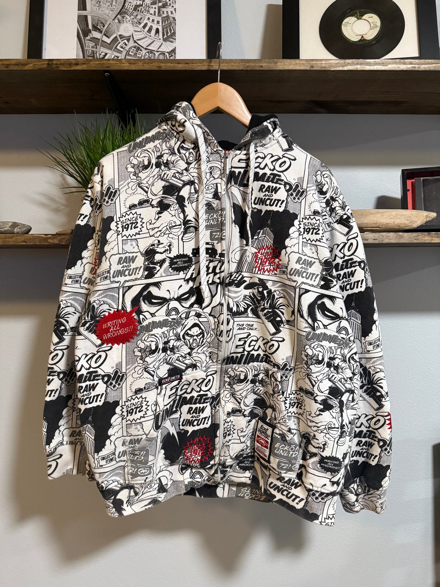 Ecko Unlimited Comic Strip Graphic Art All Over Hoodie - L