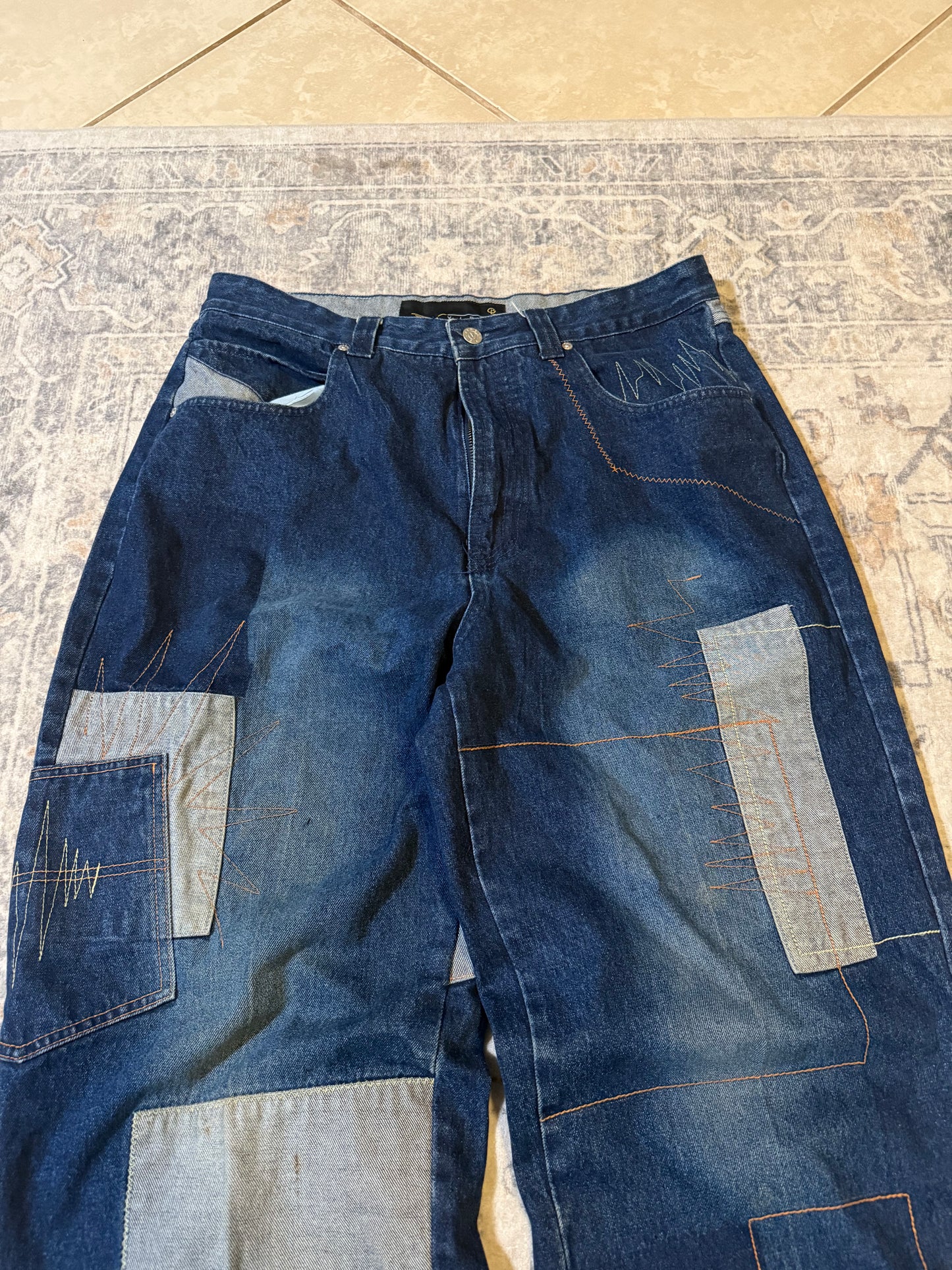 Y2K Vibes Gold Label Patchwork Baggy Jeans - 36x32