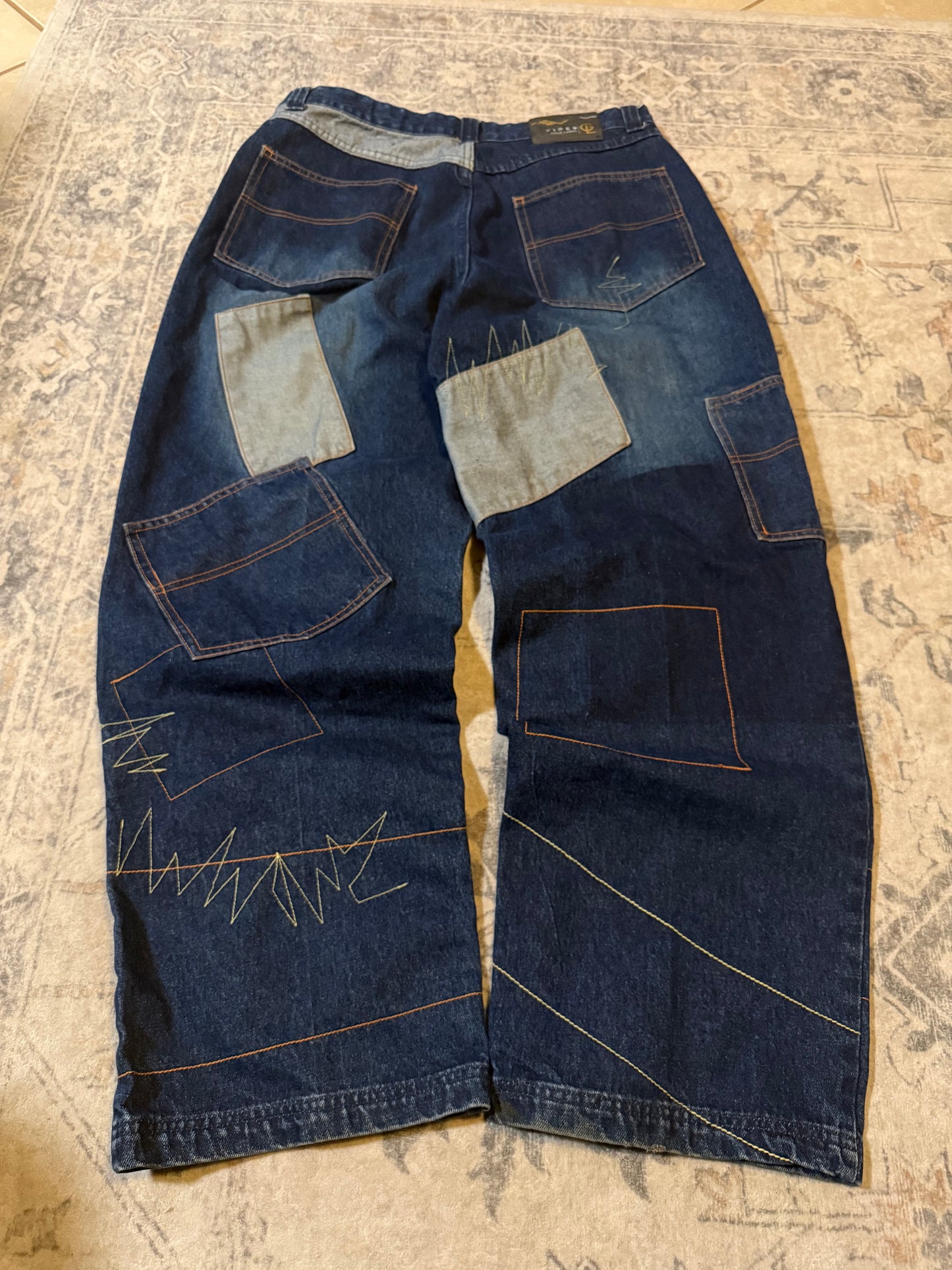 Y2K Vibes Gold Label Patchwork Baggy Jeans - 36x32