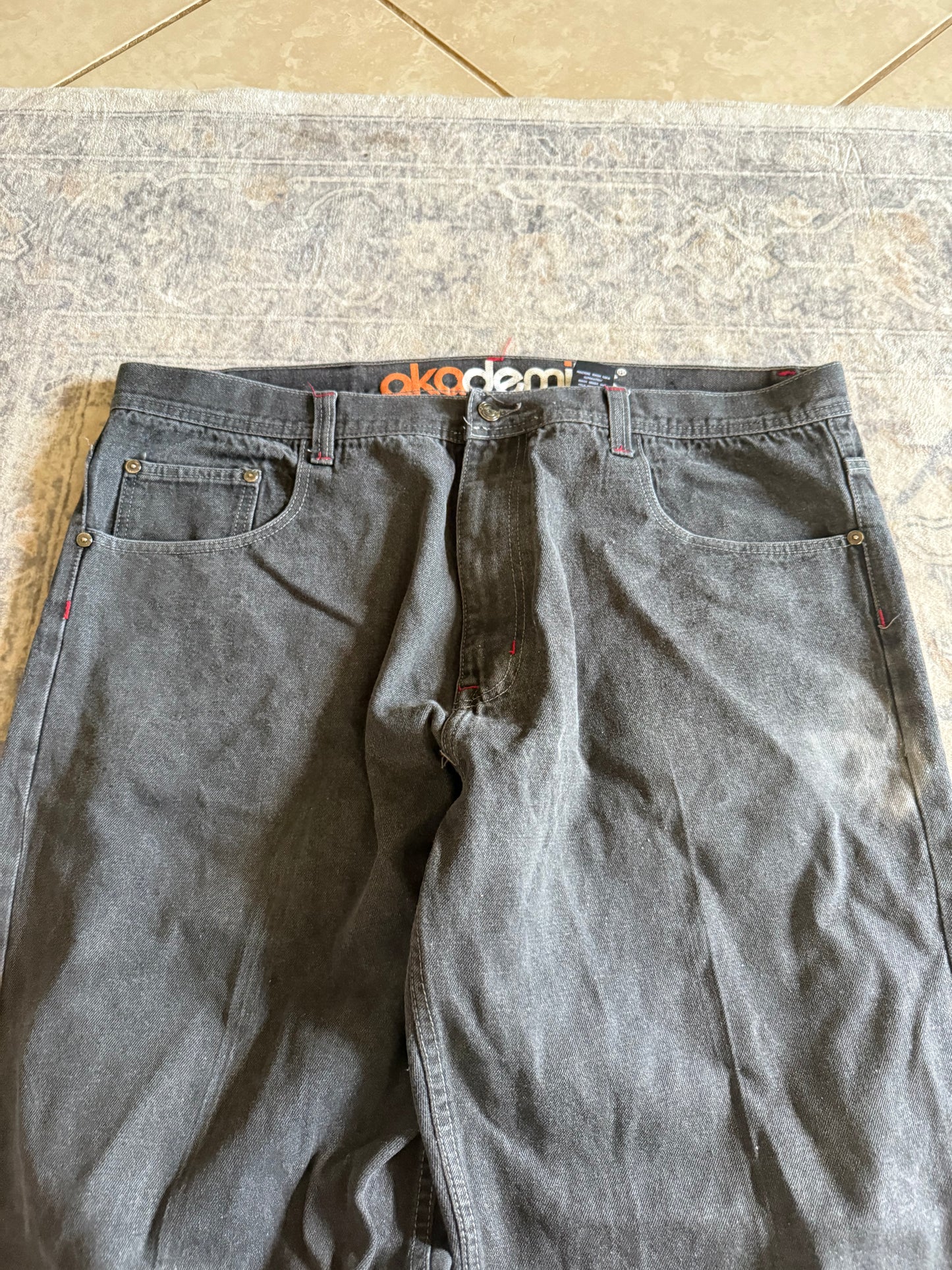 Y2K faded Black Baggy Akademik jeans embroidered - 43x30