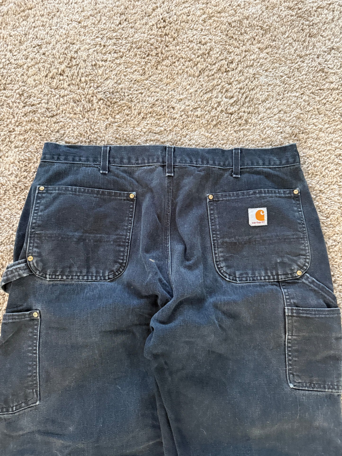 Vintage Carhartt Double knee carpenter Pants made in USA faded Bo1-Blk - 38x30
