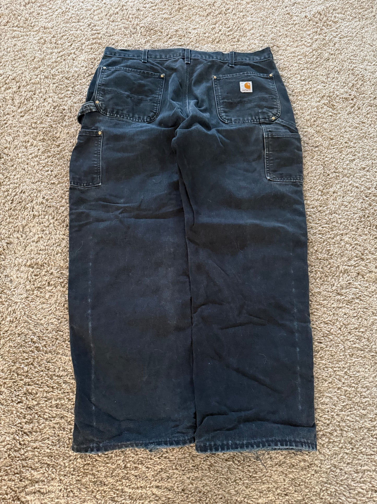 Vintage Carhartt Double knee carpenter Pants made in USA faded Bo1-Blk - 38x30