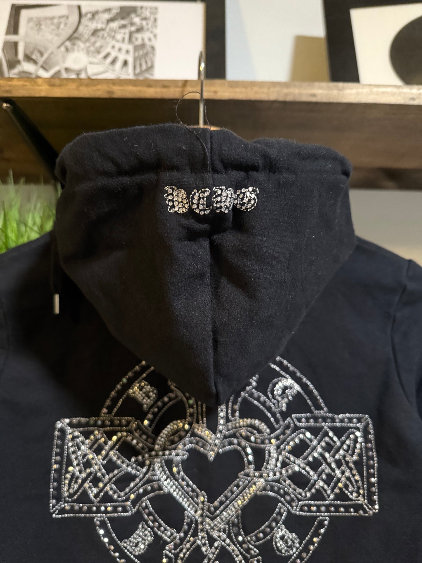 Black Y2K BCBG MAXAZRIA zip up hoodie rhinestone logo track