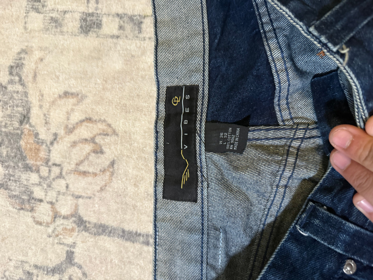 Y2K Vibes Gold Label Patchwork Baggy Jeans - 36x32