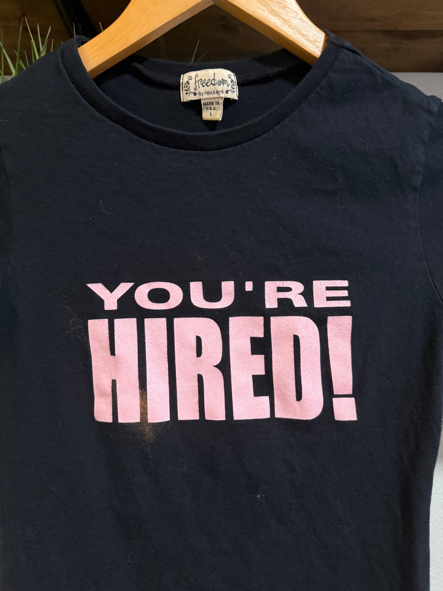 Y2K Wmns “You’re hired” baby tee - L