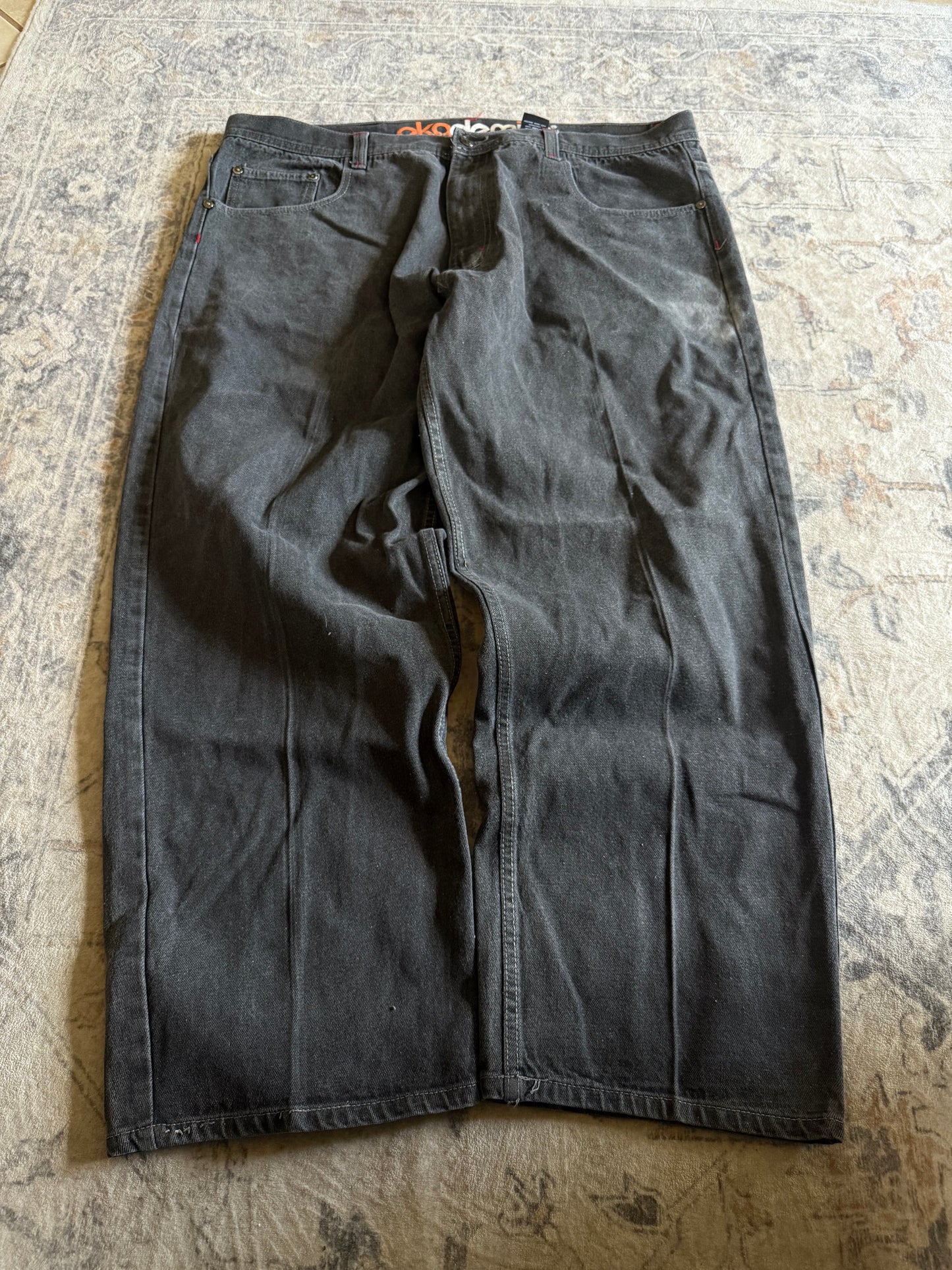 Y2K faded Black Baggy Akademik jeans embroidered - 43x30