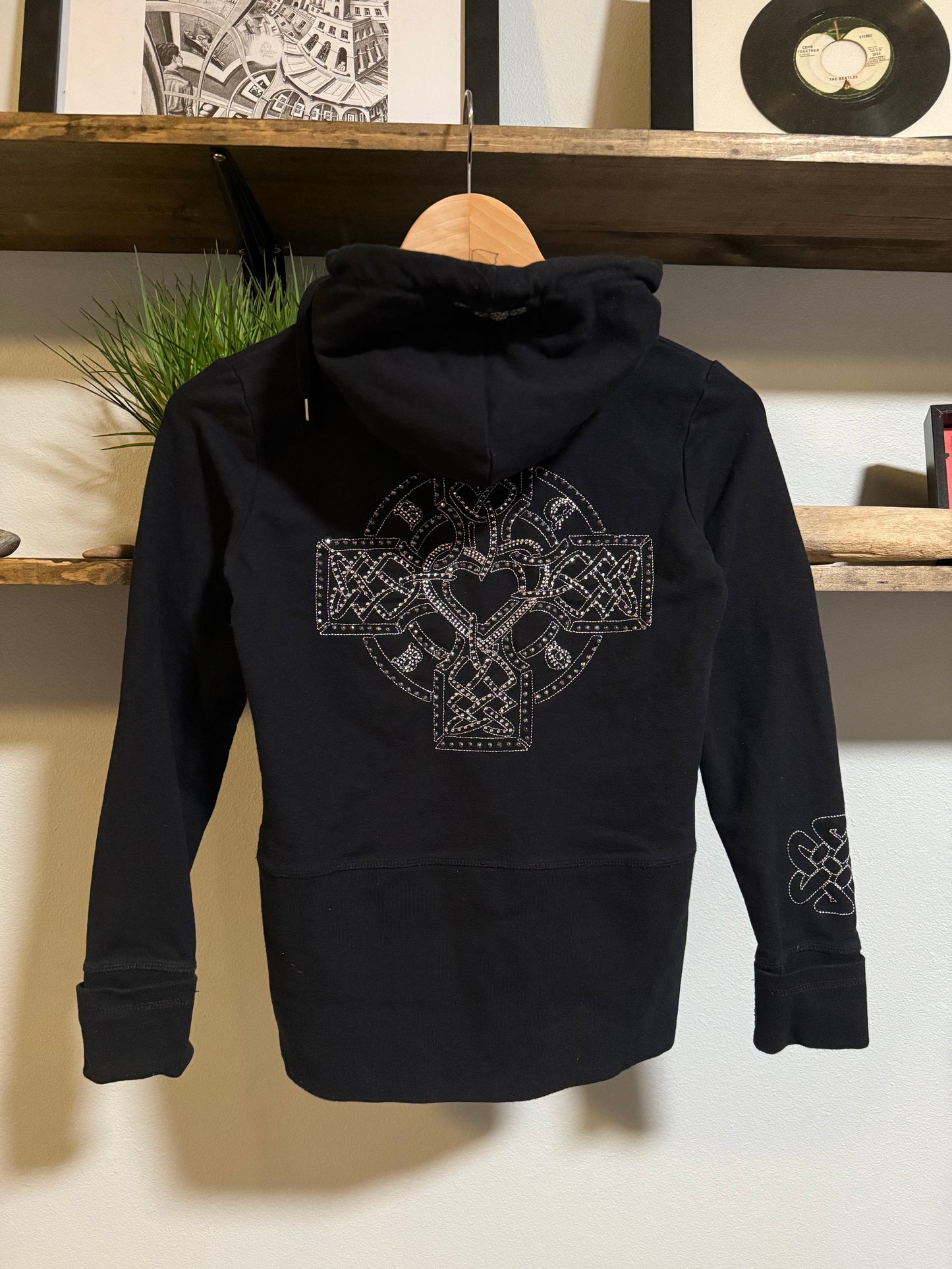 Black Y2K BCBG MAXAZRIA zip up hoodie rhinestone logo track
