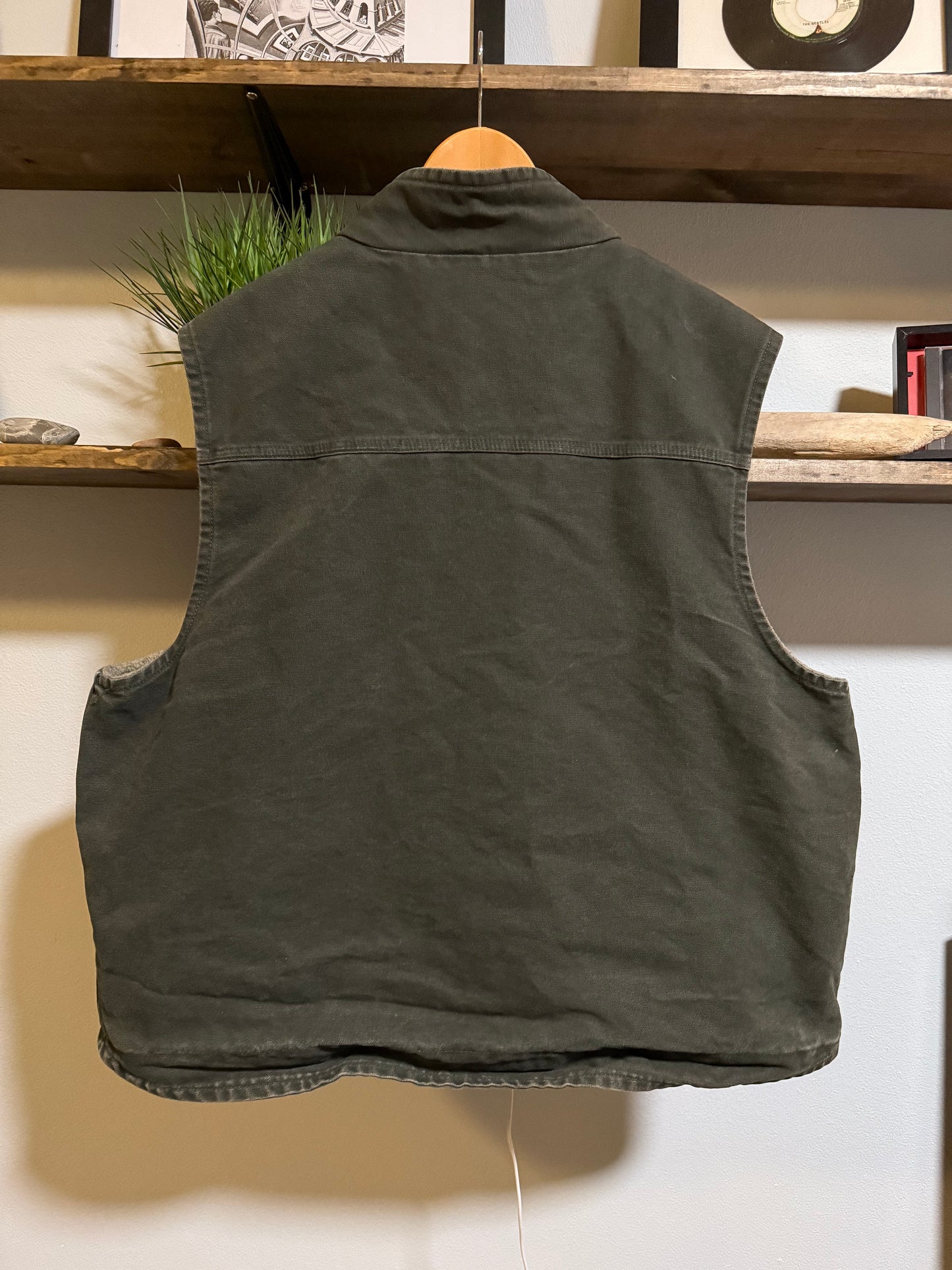 VTG Carhartt V33 MOS Vest Moss Green Sherpa Canvas - XXL