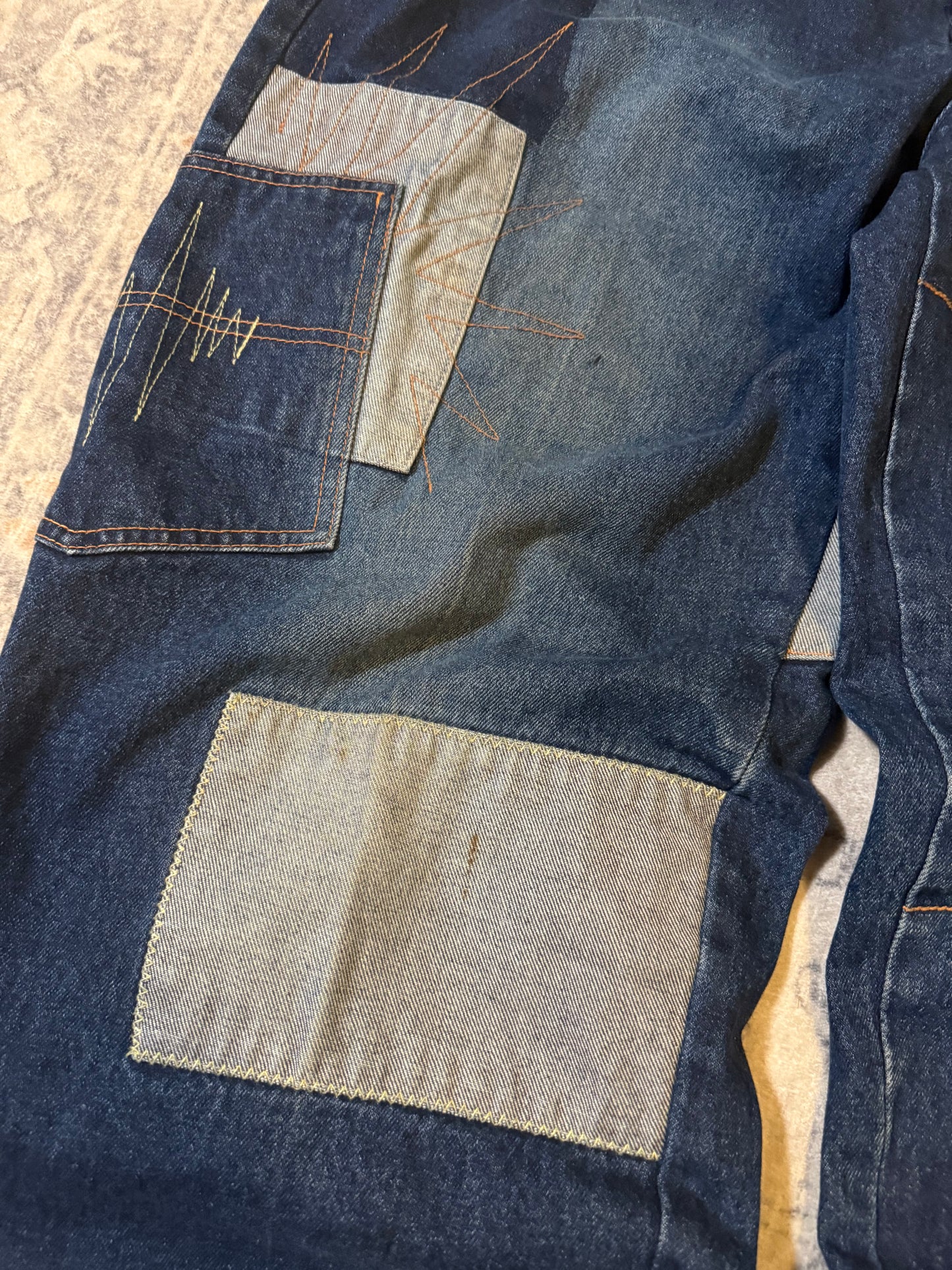 Y2K Vibes Gold Label Patchwork Baggy Jeans - 36x32