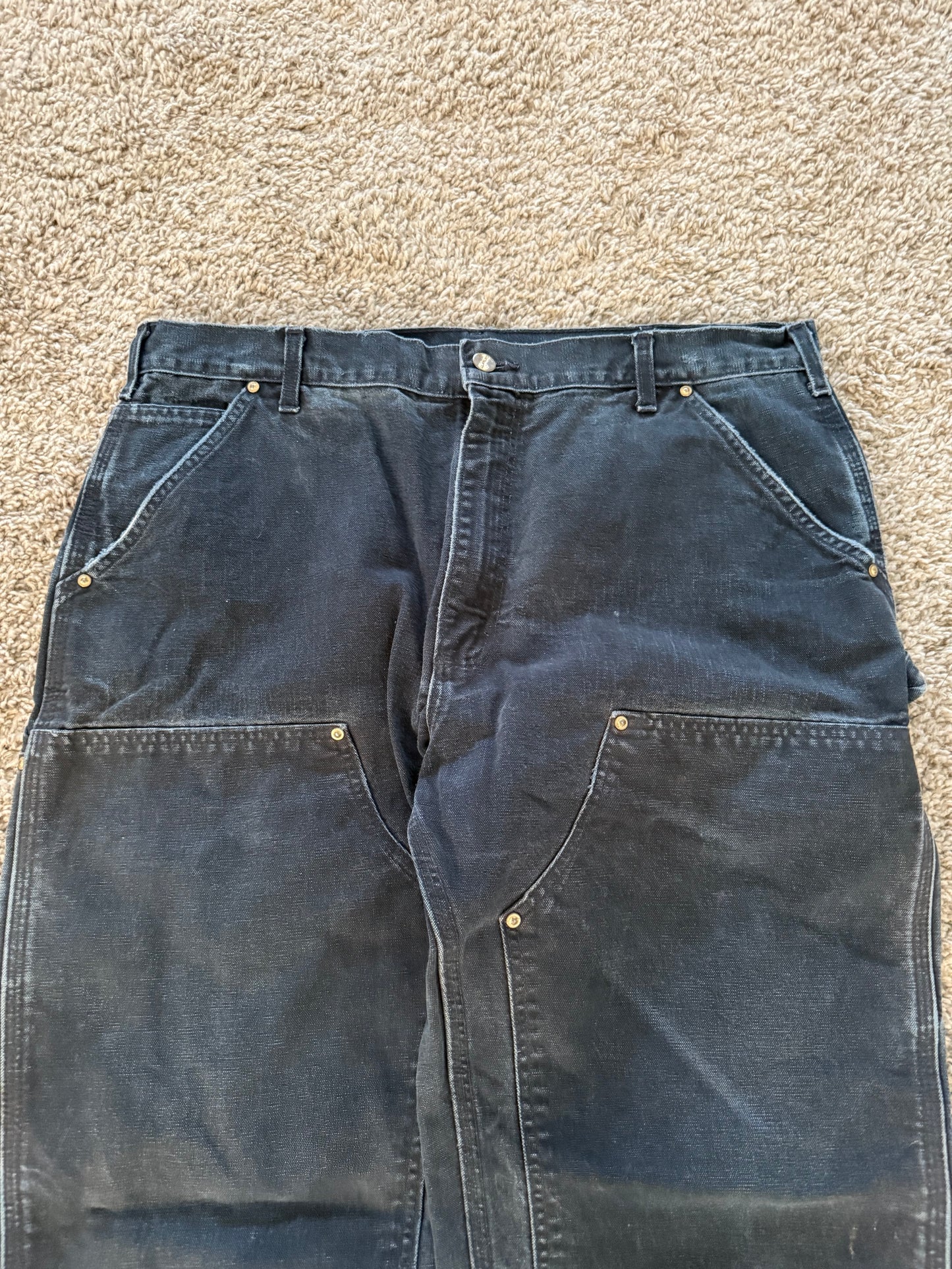 Vintage Carhartt Double knee carpenter Pants made in USA faded Bo1-Blk - 38x30