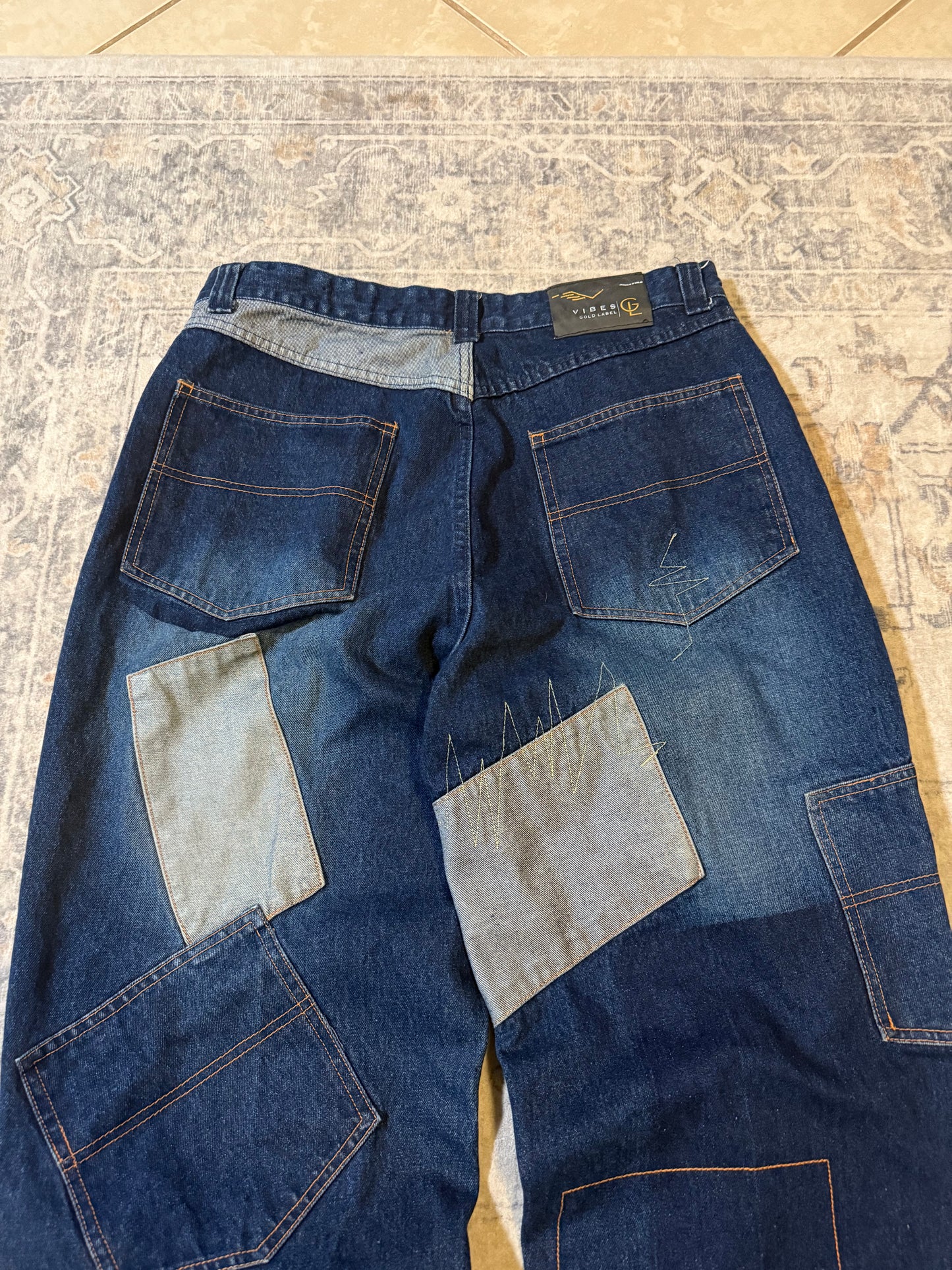 Y2K Vibes Gold Label Patchwork Baggy Jeans - 36x32