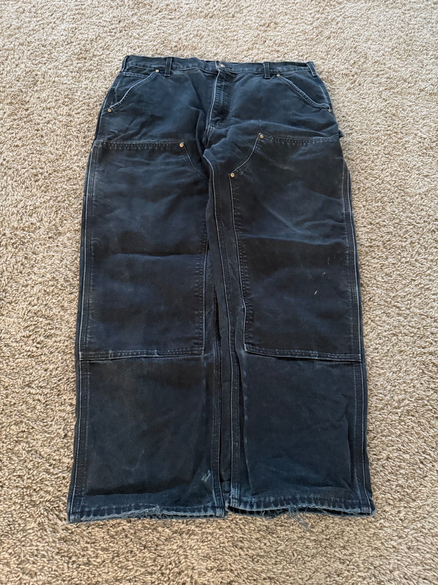 Vintage Carhartt Double knee carpenter Pants made in USA faded Bo1-Blk - 38x30