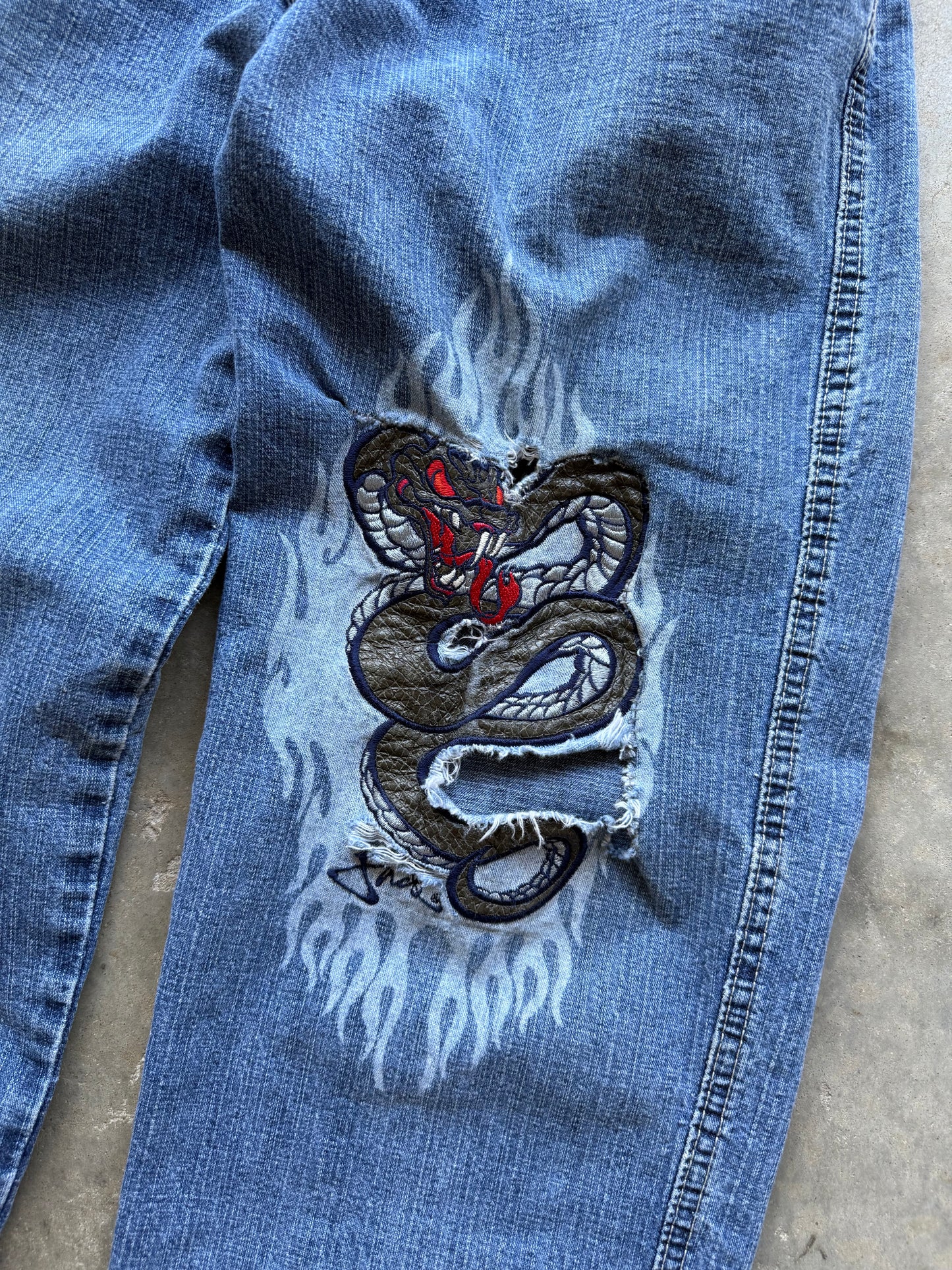 Y2K Jnco Snake Embroidery Jeans - 18