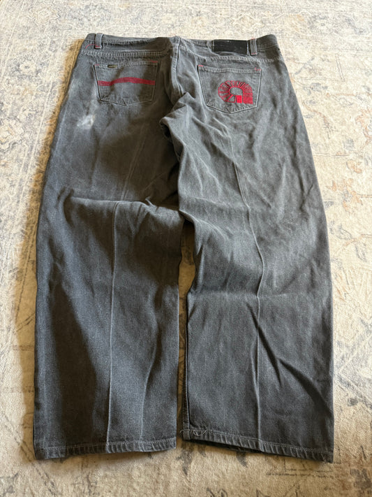 Y2K faded Black Baggy Akademik jeans embroidered - 43x30