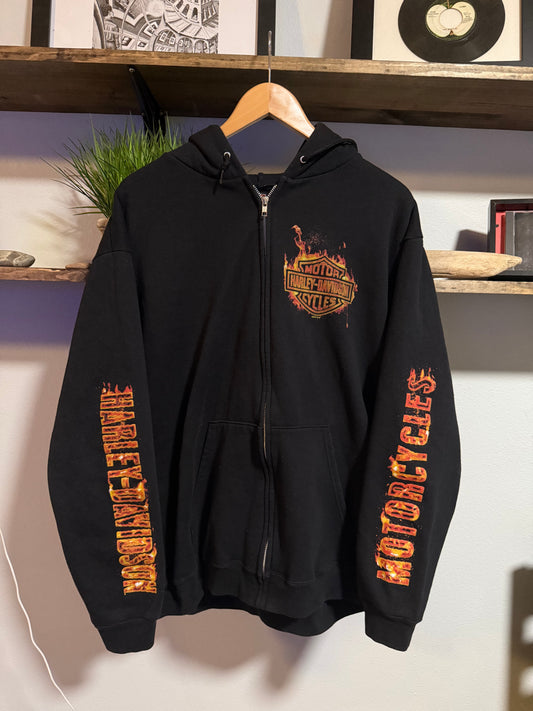 VTG Y2K Harley Davidson Flame Zip-Up hoodie - XL