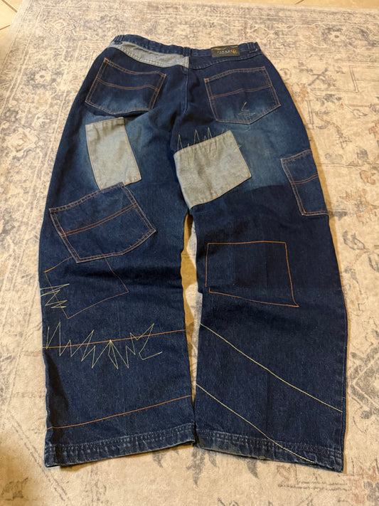 Y2K Vibes Gold Label Patchwork Baggy Jeans - 36x32