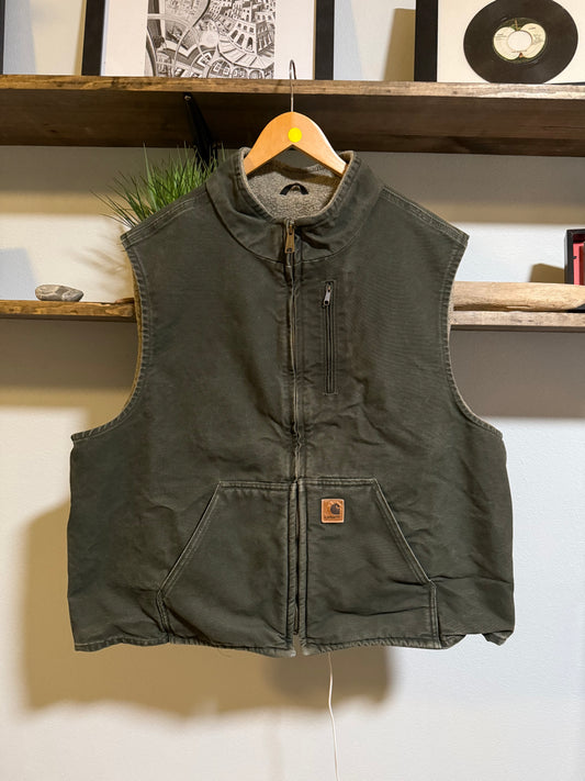 VTG Carhartt V33 MOS Vest Moss Green Sherpa Canvas - XXL