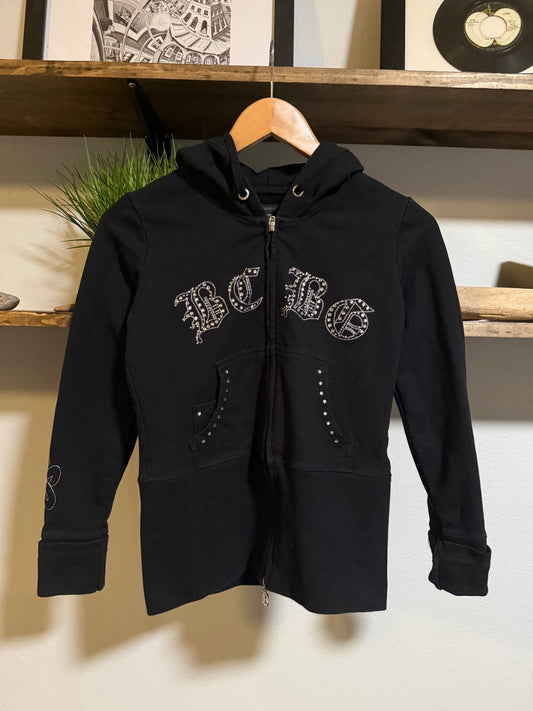 Black Y2K BCBG MAXAZRIA zip up hoodie rhinestone logo track