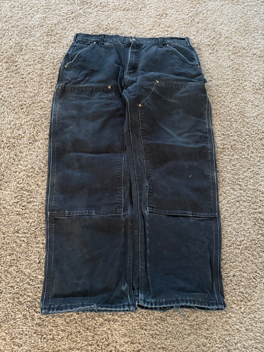 Vintage Carhartt Double knee carpenter Pants made in USA faded Bo1-Blk - 38x30